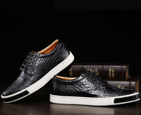 Mens Fashion Alligator Oxford Sneakers-Black-Exhibition