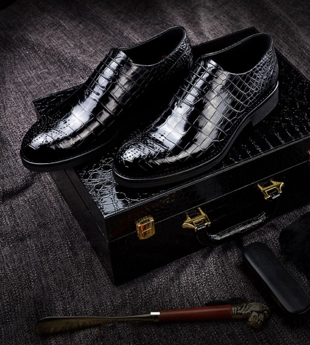 Mens Genuine Alligator Leather Formal Dress Party Wedding Office Oxford-Gift Box-Packaging Details