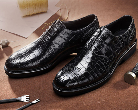 Men's Genuine Alligator Leather Formal Dress Party Wedding Office Oxford Shoes-Exhibition