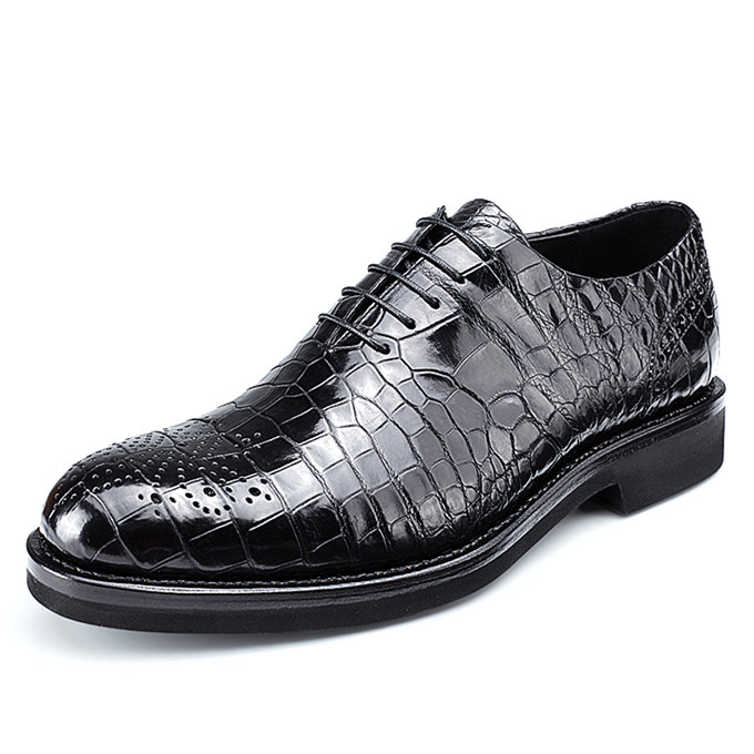 Men Crocodile Embossed Dress Shoes, Business Grey Oxford Shoes For Wedding  party