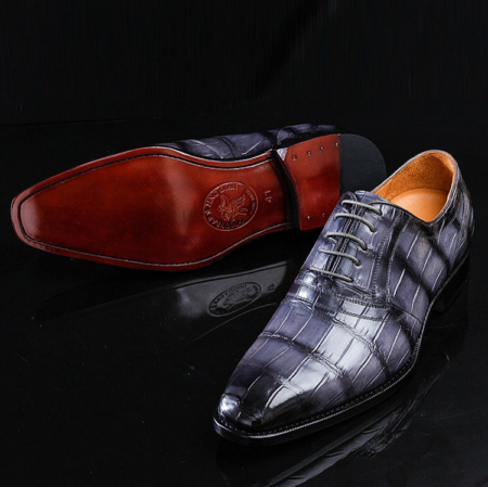 Navy Blue Handmade Alligator Skin Shoes-Exhibition