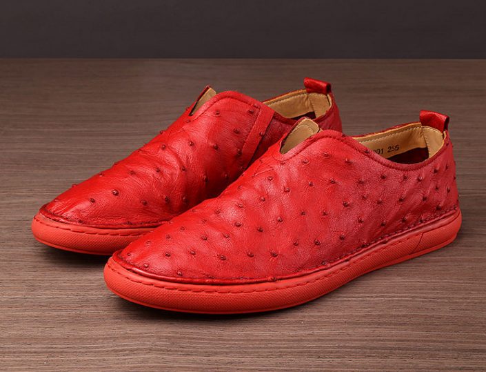 Genuine Red Ostrich and Soft Calf Leather Lining Shoe Mens Ostrich Skin Shoes