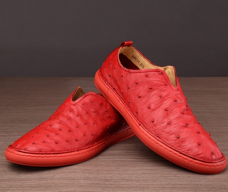 Ostrich Shoes, Genuine Ostrich Skin Shoes for Men-Red-Exhibition