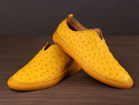 Ostrich Shoes, Genuine Ostrich Skin Shoes for Men-Yellow-Exhibition