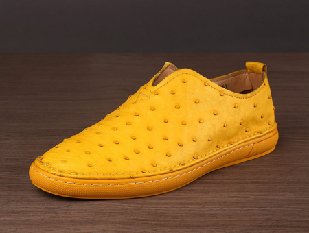 Ostrich Shoes, Genuine Ostrich Skin Shoes for Men-Yellow-Side