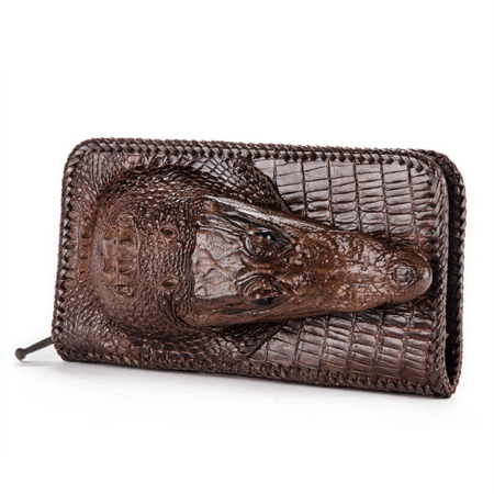 Personalized Crocodile Wallet, Handmade Crocodile Wallet for Men-Brown