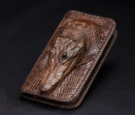 Personalized Crocodile Wallet, Handmade Crocodile Wallet for Men-Brown-Front