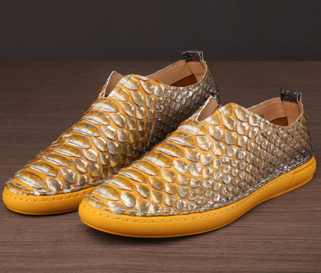 Snakeskin Shoes, Python Shoes for Men-Yellow-1