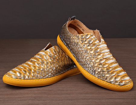 Snakeskin Shoes, Python Shoes for Men-Yellow-Exhibition