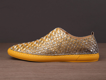 Snakeskin Shoes, Python Shoes for Men-Yellow-Side