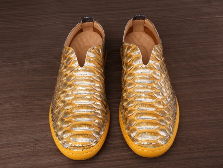 Snakeskin Shoes, Python Shoes for Men-Yellow-Upper