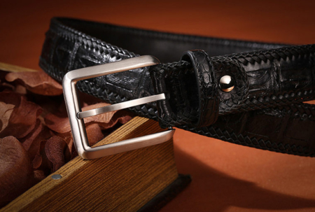 Stylish Genuine Alligator Belt Handmade Alligator Belt for Men-Black-Buckle