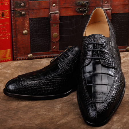 Alligator Skin Round-toe Lace-up Oxford Casual Dress Shoes-Black