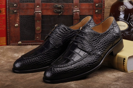 Alligator Skin Round-toe Lace-up Oxford Casual Dress Shoes-Black-Exhibition