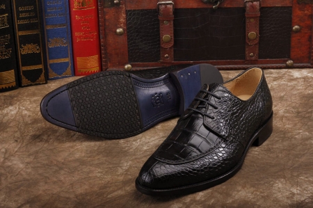 Alligator Skin Round-toe Lace-up Oxford Casual Dress Shoes-Black-Sole