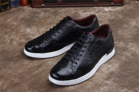 Daily Fashion Ostrich Sneakers, Genuine Ostrich Shoes for Men-Black-Exhibition