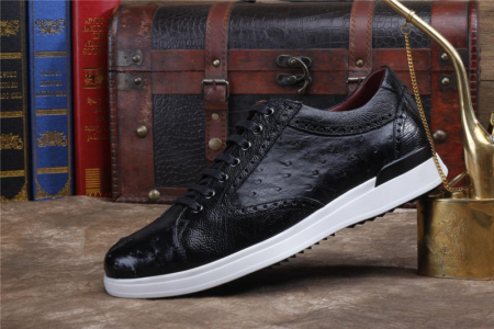 Daily Fashion Ostrich Sneakers, Genuine Ostrich Shoes for Men-Black-Side