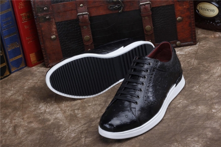 Daily Fashion Ostrich Sneakers, Genuine Ostrich Shoes for Men-Black-Sole
