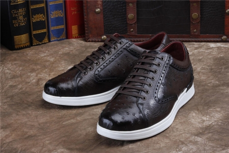 Daily Fashion Ostrich Sneakers, Genuine Ostrich Shoes for Men-Dark Brown-Exhibition