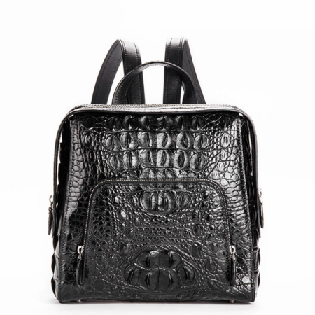 Ladies Genuine Crocodile Skin Backpack, Shoulder Bag-Black