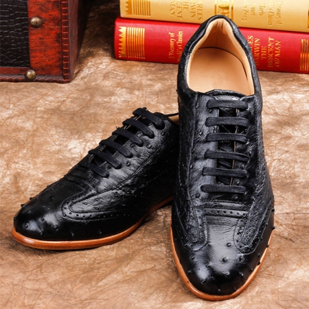 Mens Ostrich Shoes, Casual Exotic Shoes-Black