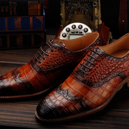 Modern Alligator Skin Lace Up Oxfords Shoes-Exhibition