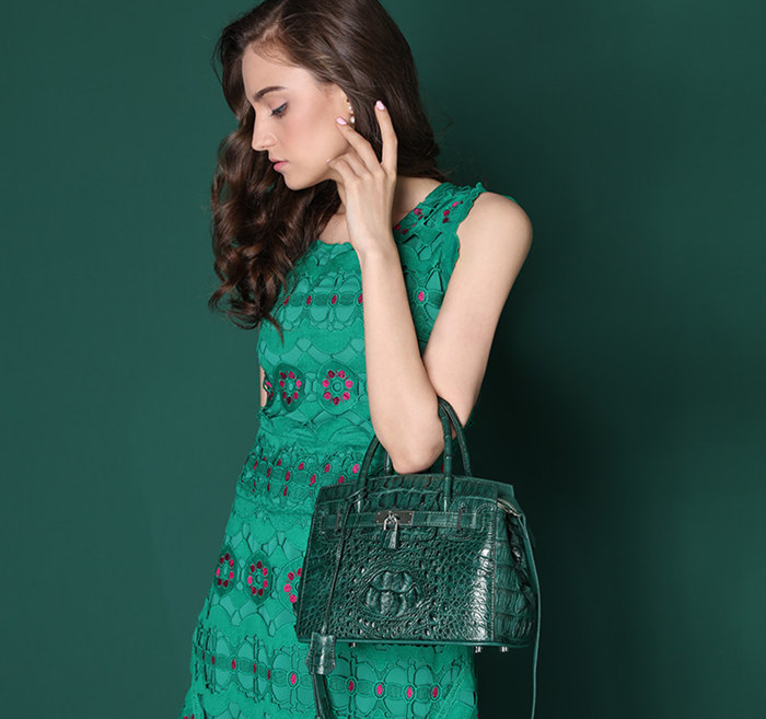 womens green crocodile bag