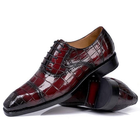 Classic Modern Genuine Alligator Skin Cap-Toe Oxford Shoes-Burgundy