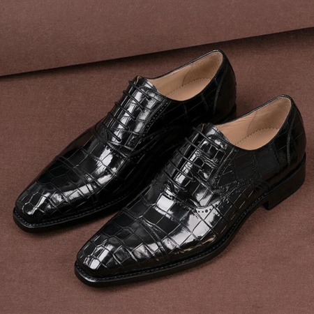 Classic Modern Genuine Alligator Skin Cap-Toe Oxford Shoes for Men-Black