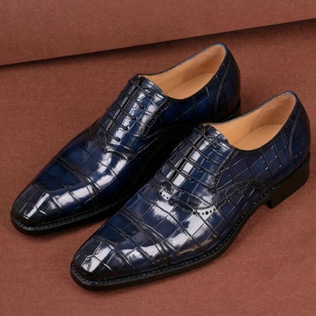 Classic Modern Genuine Alligator Skin Cap-Toe Oxford Shoes for Men-Blue
