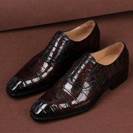 Classic Modern Genuine Alligator Skin Cap-Toe Oxford Shoes for Men-Brown