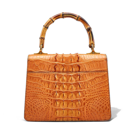 Crocodile Skin Shoulder Bag Crossbody Bag Handbag with Bamboo Handle-Back