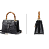 Crocodile Skin Shoulder Bag Crossbody Bag Handbag with Bamboo Handle-Black-Exhibition