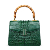 Crocodile Skin Shoulder Bag Crossbody Bag Handbag with Bamboo Handle-Green