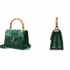Crocodile Skin Shoulder Bag Crossbody Bag Handbag with Bamboo Handle-Green-Exhibition