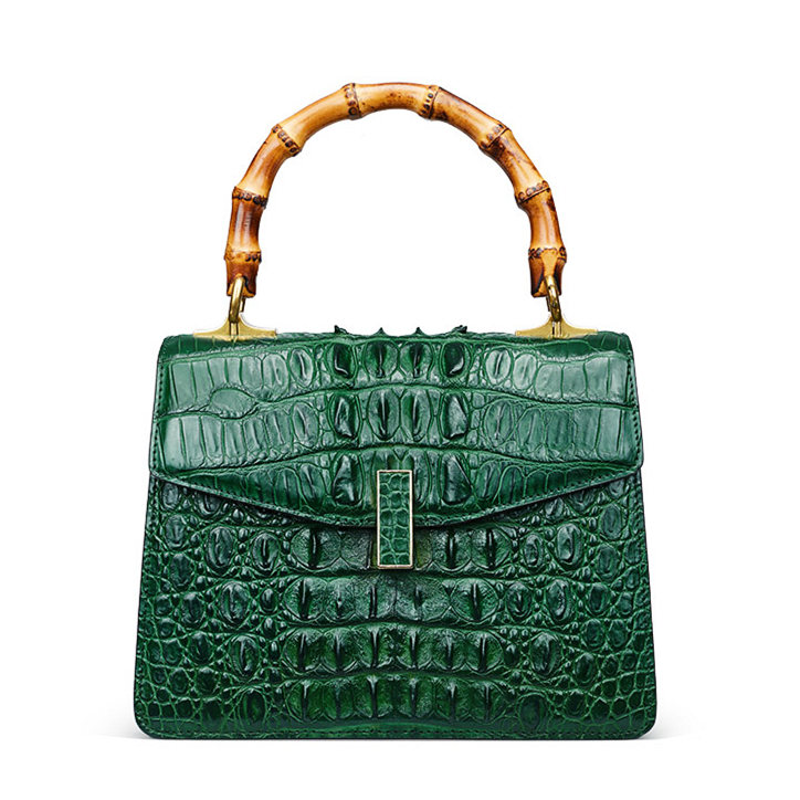 Gucci Bamboo Handle Crocodile Leather Bag in Green