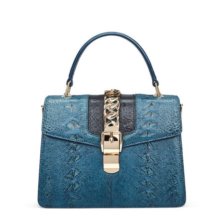 Designer Fashion Sturgeon Leather Handbag for Women-Blue