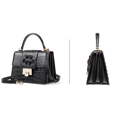 Fashion Genuine Crocodile Skin Crossbody Handbags-Black-Exhibition