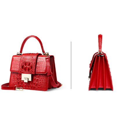 Fashion Genuine Crocodile Skin Crossbody Handbags-Red-Exhibition