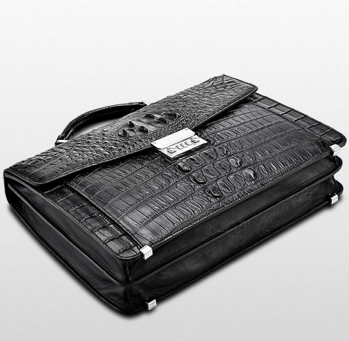 Large Genuine Crocodile Briefcase, Luxury Crocodile Business Bag for Men