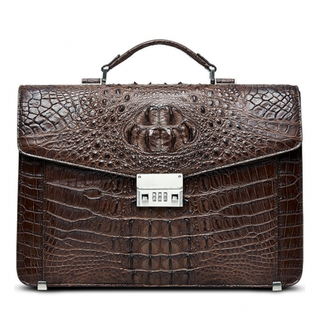 Large Genuine Crocodile Briefcase, Luxury Crocodile Business Bag for Men-Brown