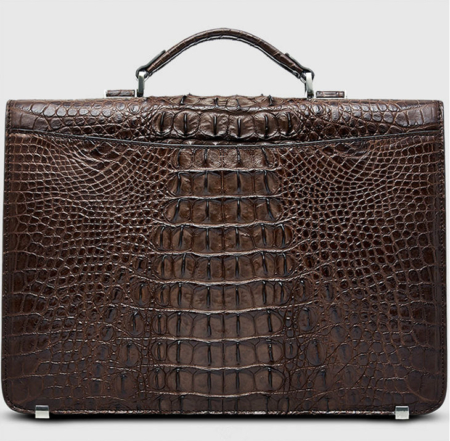 Large Genuine Crocodile Briefcase, Luxury Crocodile Business Bag for Men-Brown-Back