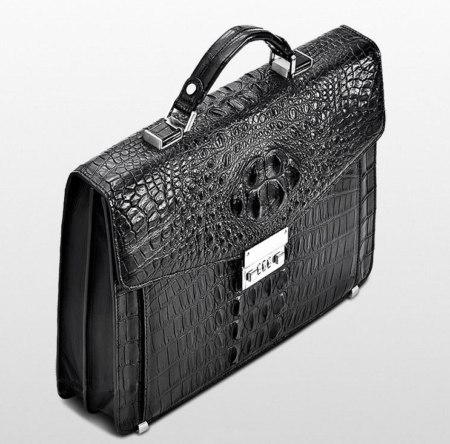 Large Genuine Crocodile Briefcase, Luxury Crocodile Business Bag for Men-Top