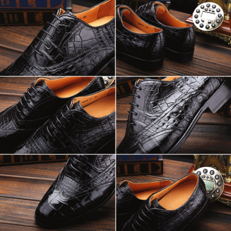 Men's Alligator Classic Modern Oxford Wing-Tip Lace Dress Shoes-Details