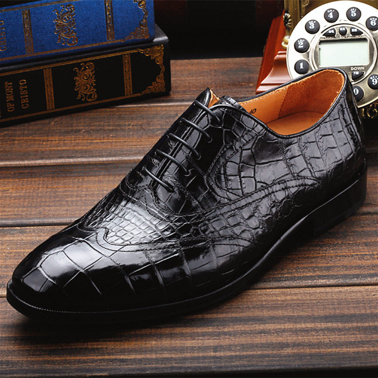 Men's Alligator Classic Modern Oxford Wing-Tip Lace Dress Shoes