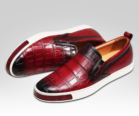 Mens Casual Slip-On Fashion Alligator Sneakers - Wine Red-Details