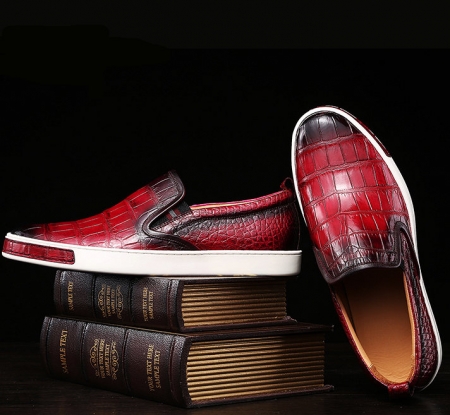 Mens Casual Slip-On Fashion Alligator Sneakers - Wine Red-Exhibition
