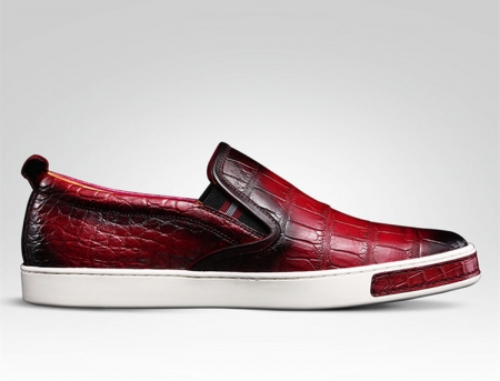 Mens Casual Slip-On Fashion Alligator Sneakers - Wine Red-Side