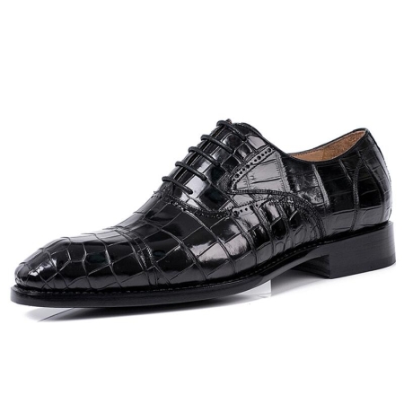 Men’s Classic Modern Genuine Alligator Skin Cap-Toe Oxford Shoes-Black