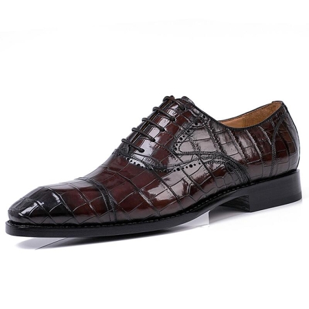 Men’s Classic Modern Genuine Alligator Skin Cap-Toe Oxford Shoes-Brown
